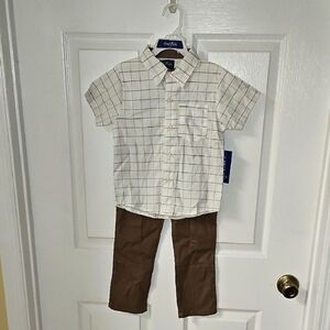 Freestyle 2 Piece Set White Button Down Blue Brown Stripe Sleeve Brown Cargo 5